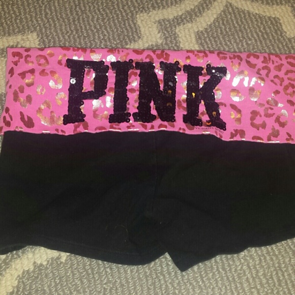 Pink leopard  print yoga shorts