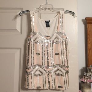 Loose-Fitting Cream/Silver/Baby Pink Sequin Tank