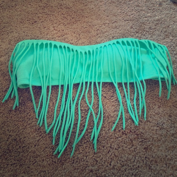 Mint green fringe bathing suit top