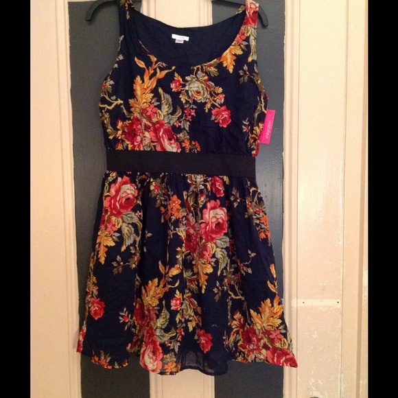 Blue floral sun dress. Elastic waist.