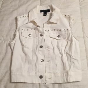 White Sleeveless Silver-Studded Denim Vest