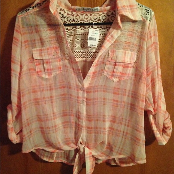 Sheer, crop, plaid shirt