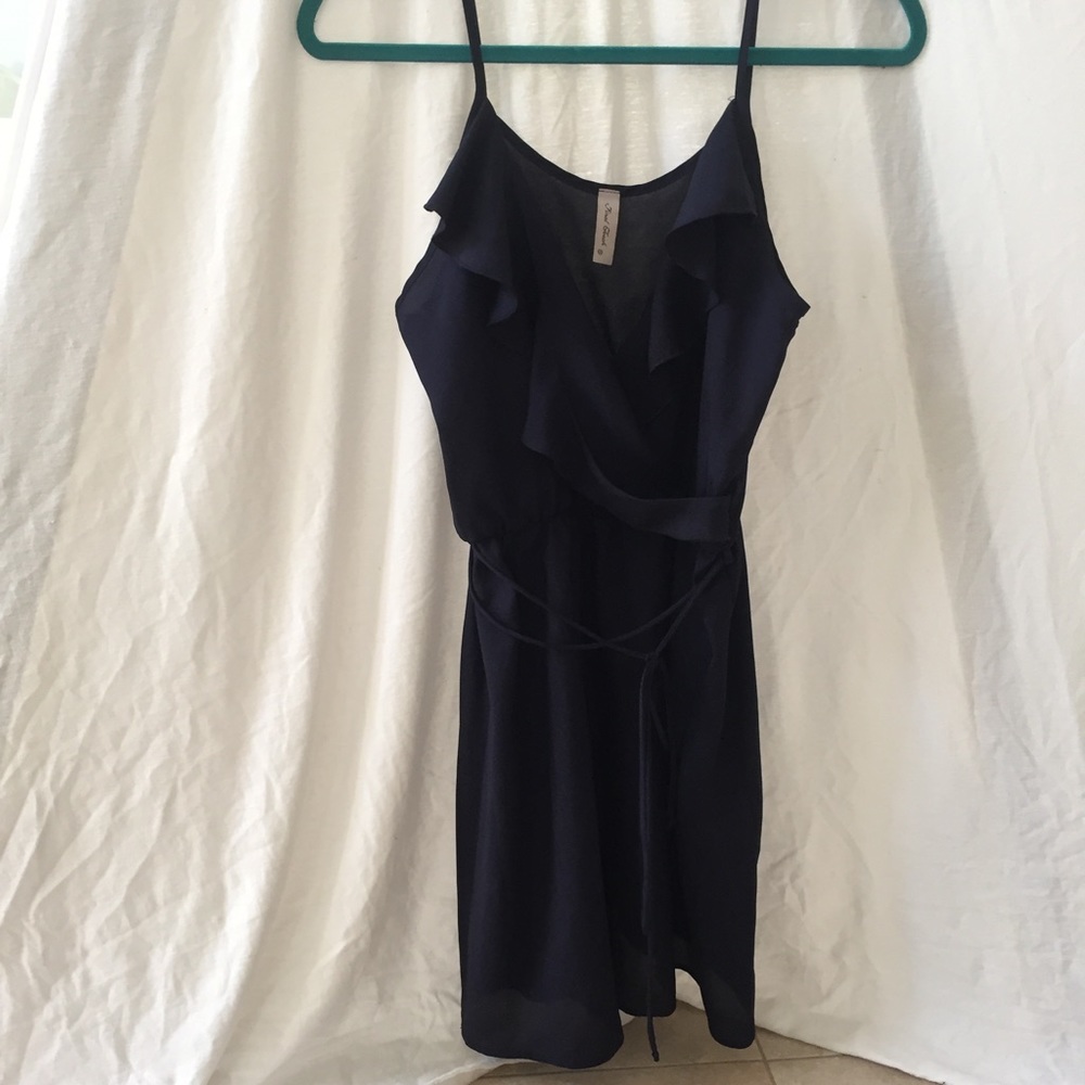 Navy blue dress with ruffle top