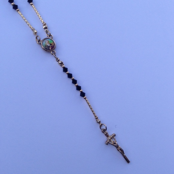 Black and Gold Crystal Rosary NWOT - Picture 2 of 4