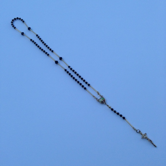 Black and Gold Crystal Rosary NWOT - Picture 3 of 4