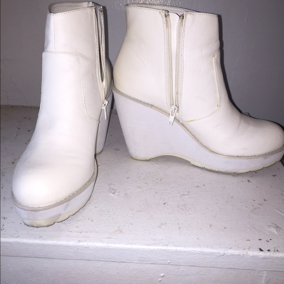White wedge boots