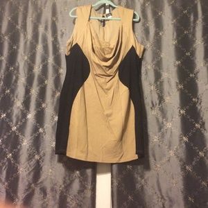 Tan and black form fitting dress