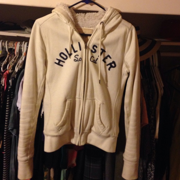 Off white zip up hoodie with fur