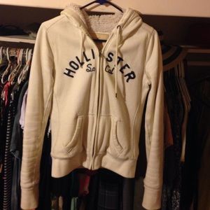 Off white zip up hoodie with fur