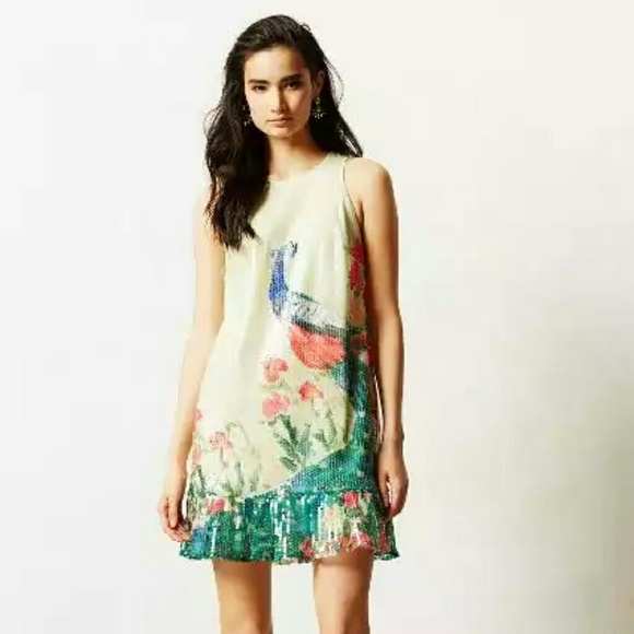Anthropologie green peacock dress