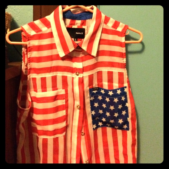 American Flag Button Up Tank Top