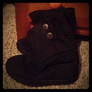 Black Slouch Boots and Mickey Mouse Fleece