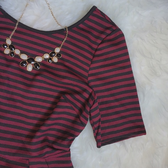 Maroon and navy stripe skater dress