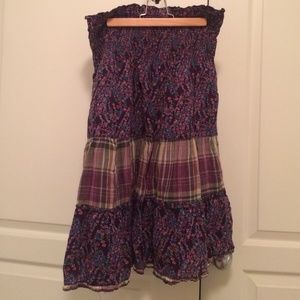 Purple Floral and Plaid Strapless Sundress