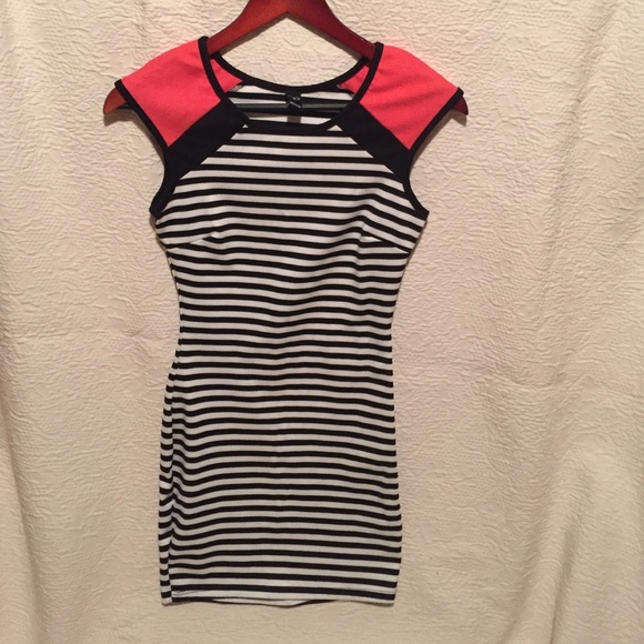 Pink/Black and white stripe dress