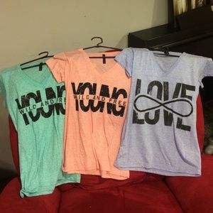 Set of 3 V-Neck Shirts w/ Glitter Writing