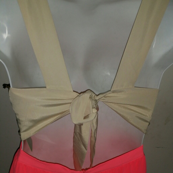 Tan and fluorescent coral high low dress. - Picture 2 of 3