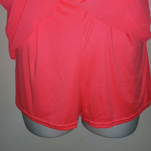 Tan and fluorescent coral high low dress. - Picture 3 of 3