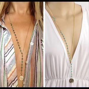 NWOT Long gold necklace with turquoise beads