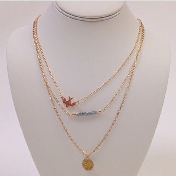 NWOT Gold layer necklace with beads & bird - Picture 2 of 3