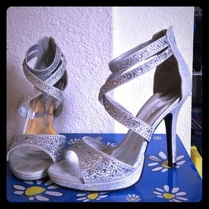heels worn once for prom. Silver w: diamonds