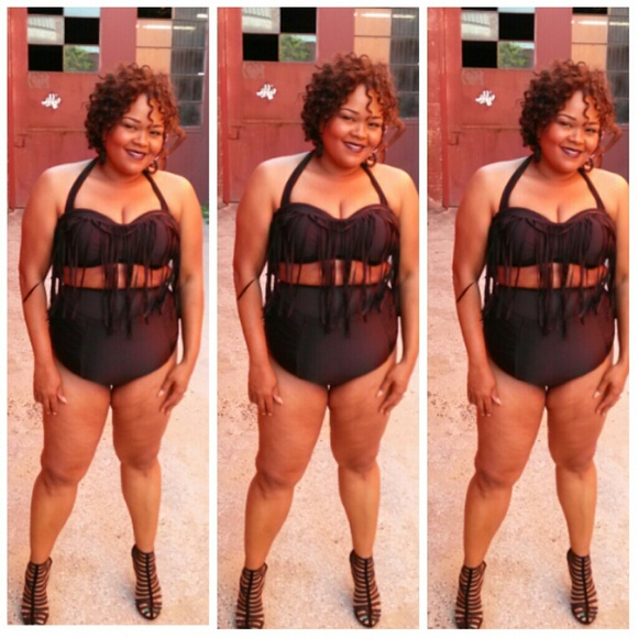 Plus size fringe high waist 2pcs