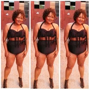 Plus size fringe high waist 2pcs