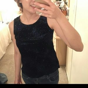 Black tank top with blue glitter