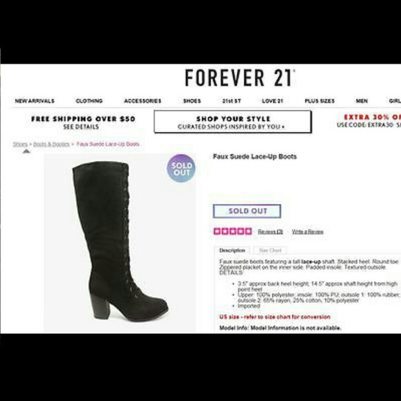 ♡ Forever 21 lace up faux suede tall boots black 6 - Picture 4 of 4