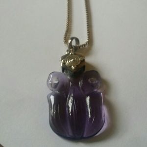 Antique 20ct. Amythest Handcarved Pendant BoxChain