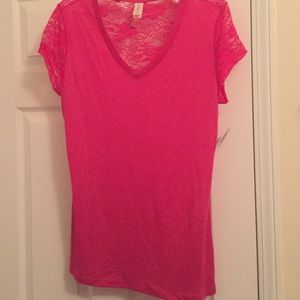 XL pink/magenta lace back vneck