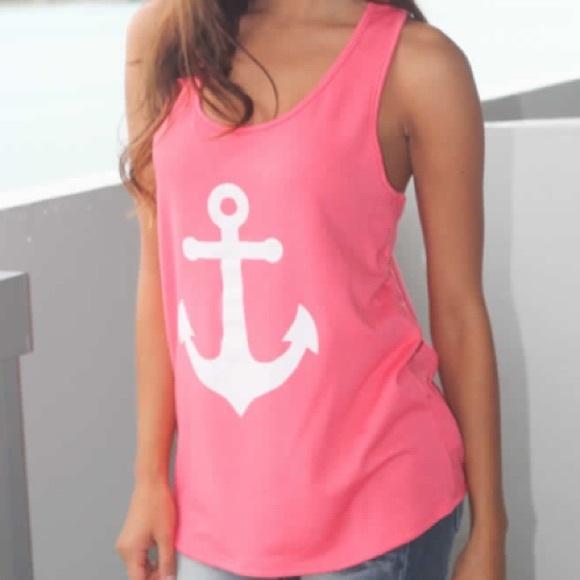 Boutique Tops - Mint & coral bow back anchor top