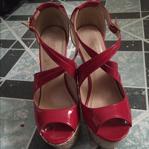 Red wedge sandals