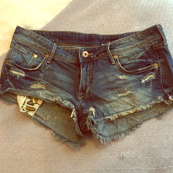 Denim shorts with ripped distressed look