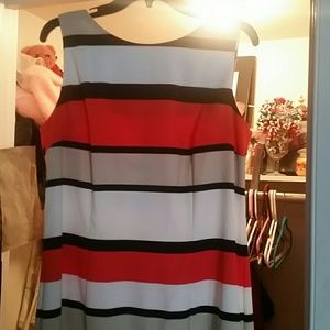 Red,tan,black and white color dress
