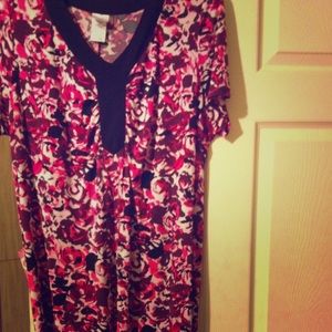 Floral pink, black, & white dress