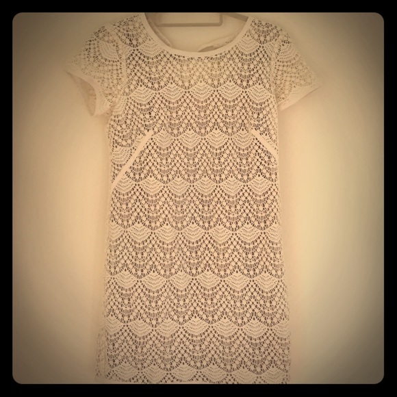 Cream Crochet Lace Dress Short Sleeves