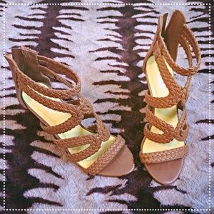 🚫SOLD🚫 Cognac Caged Wedged Heels