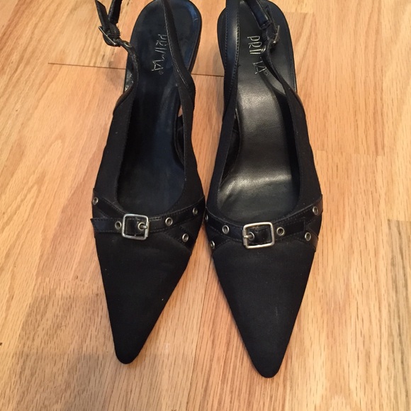 Prima black fabric slingbacks w/ grommet details