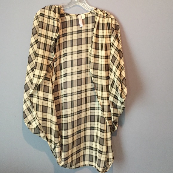 Francesca's sheer plaid top layering shirt - Picture 3 of 3