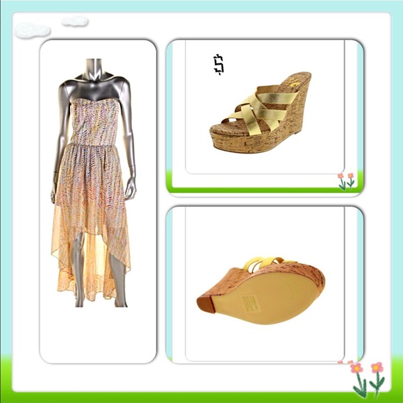 FAMOUS CATALOG C. STUART Gold Metallic Wedges