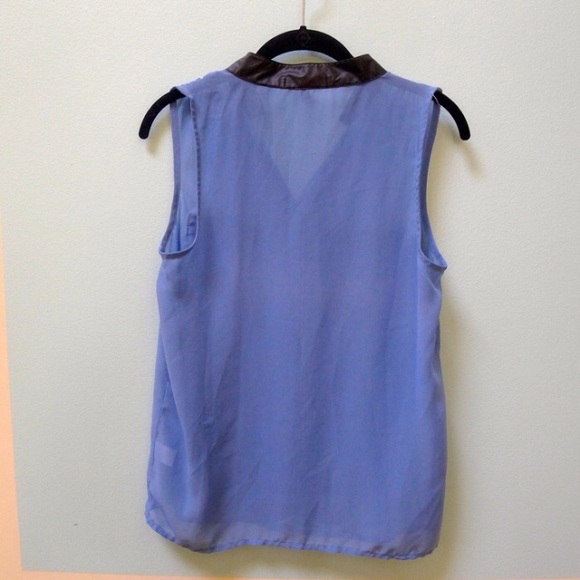 Light Blue Sheer Button Down Tank w Faux Leather! - Picture 2 of 4