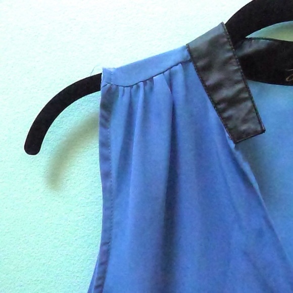 Light Blue Sheer Button Down Tank w Faux Leather! - Picture 4 of 4