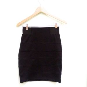 Black Flattering Ribbed Soft Pencil Skirt