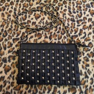 Black studded crossbody clutch