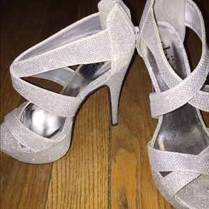Silver heels, sparkly