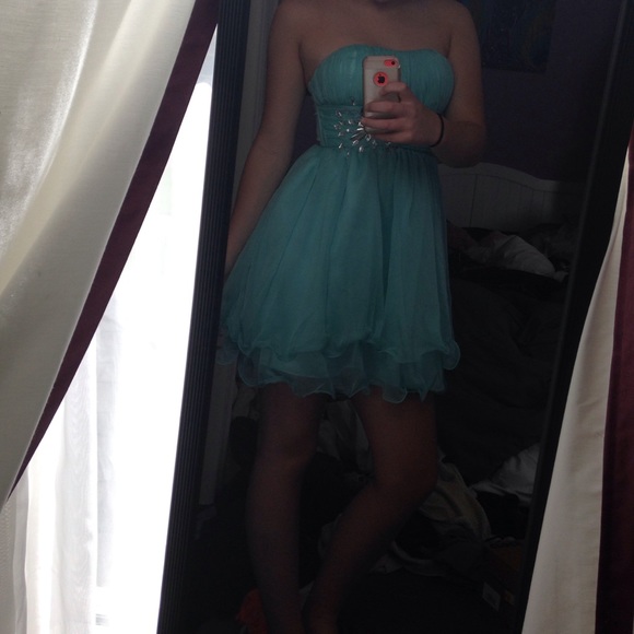 Aqua/light blue strapless dress - Picture 2 of 4