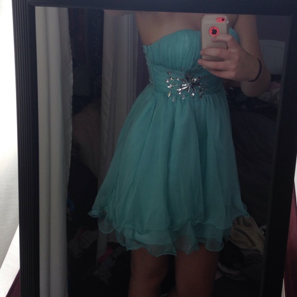Aqua/light blue strapless dress - Picture 3 of 4
