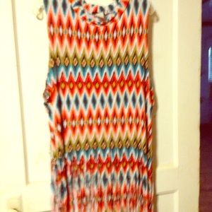 Aztec print shredded tank top.