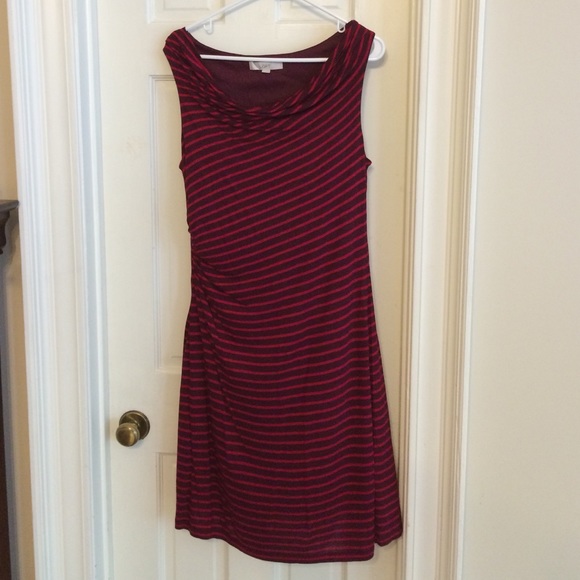 Wine and red striped rouched dress